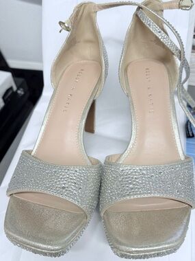 Kelly & Katie Metallic Silver Rhinestone Platform Ankle-Strap Heels